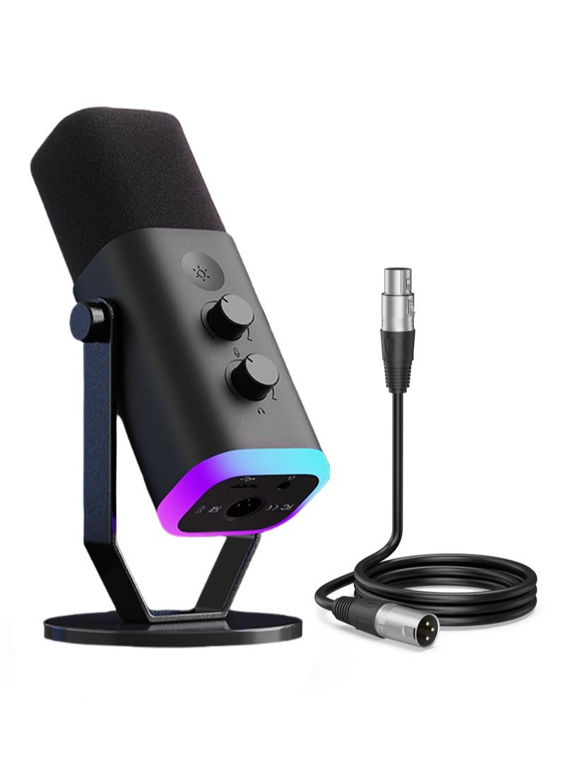 Apustim USB Dynamic Microphone For Podcast Recording，PC Game Streaming Microphone With RGB Light，Mute Button，Headphone Jack，Desk Stand，Vocal Microphone For Singing  - Image 1