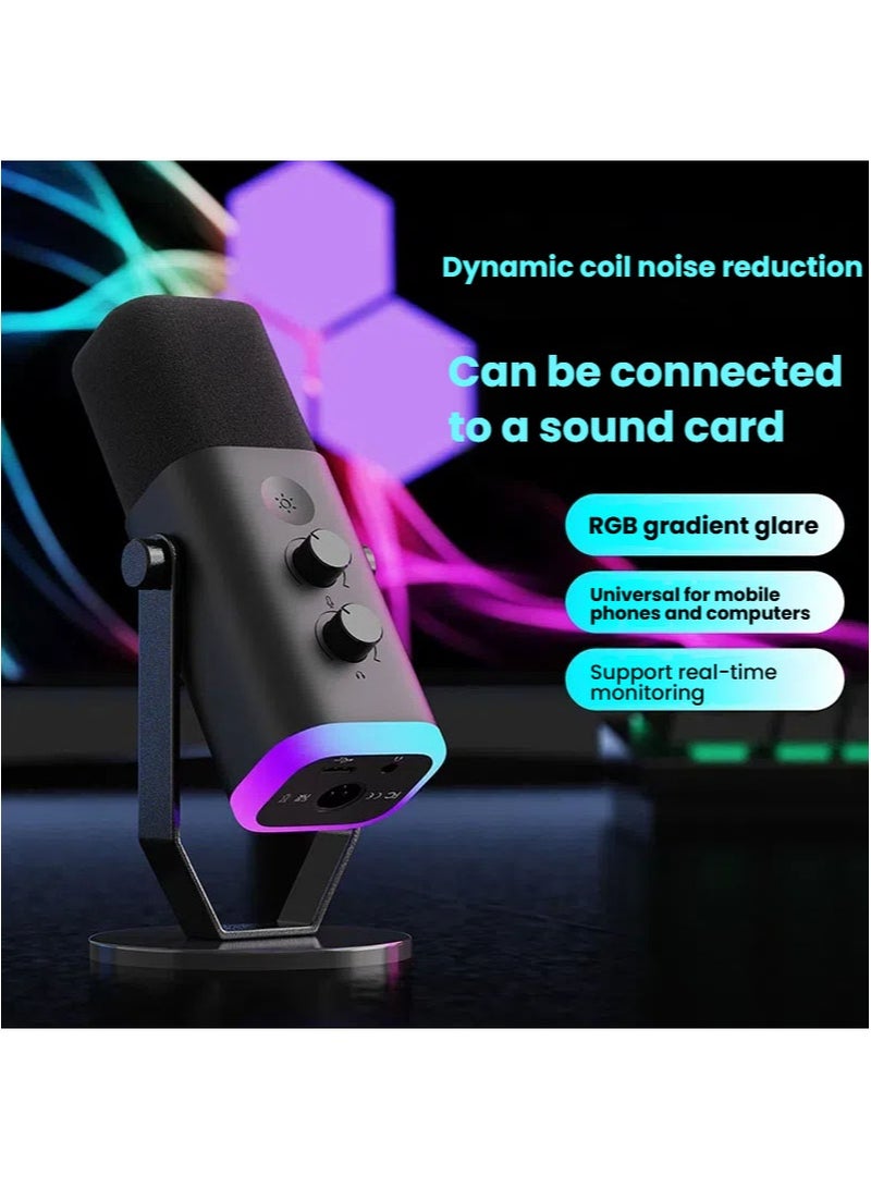Apustim USB Dynamic Microphone For Podcast Recording，PC Game Streaming Microphone With RGB Light，Mute Button，Headphone Jack，Desk Stand，Vocal Microphone For Singing  - Image 2