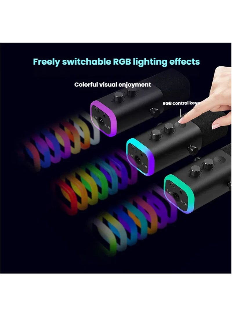 Apustim USB Dynamic Microphone For Podcast Recording，PC Game Streaming Microphone With RGB Light，Mute Button，Headphone Jack，Desk Stand，Vocal Microphone For Singing  - Image 5