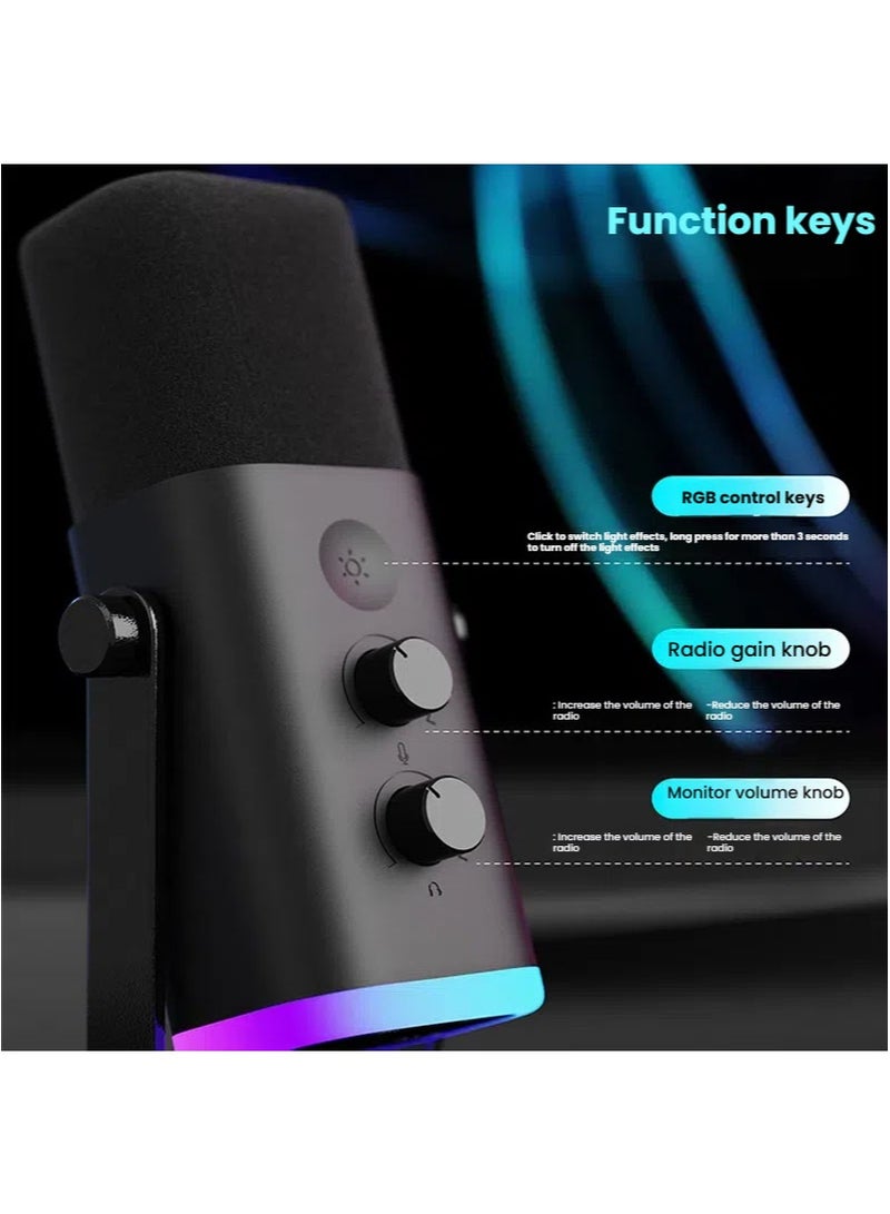 Apustim USB Dynamic Microphone For Podcast Recording，PC Game Streaming Microphone With RGB Light，Mute Button，Headphone Jack，Desk Stand，Vocal Microphone For Singing  - Image 3