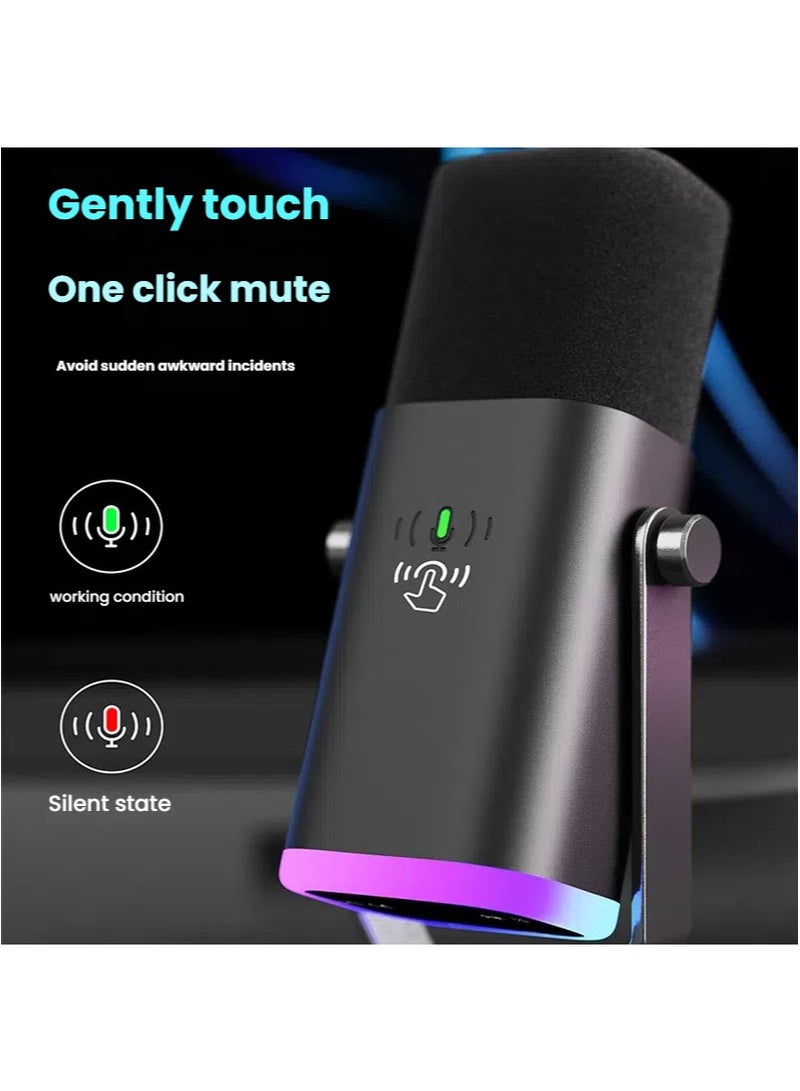 Apustim USB Dynamic Microphone For Podcast Recording，PC Game Streaming Microphone With RGB Light，Mute Button，Headphone Jack，Desk Stand，Vocal Microphone For Singing  - Image 4