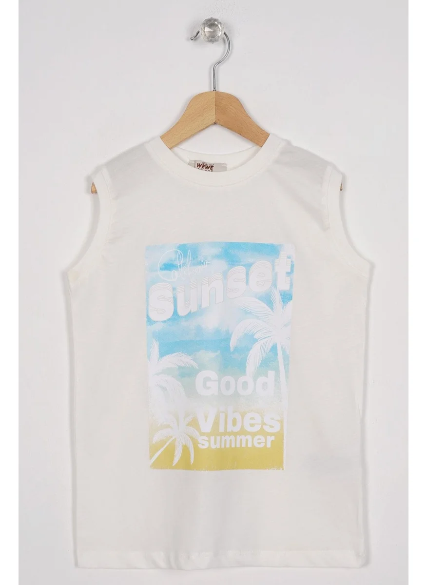Zepkids Sunset Printed Ecru Color Zero Sleeve Boy Tshirt