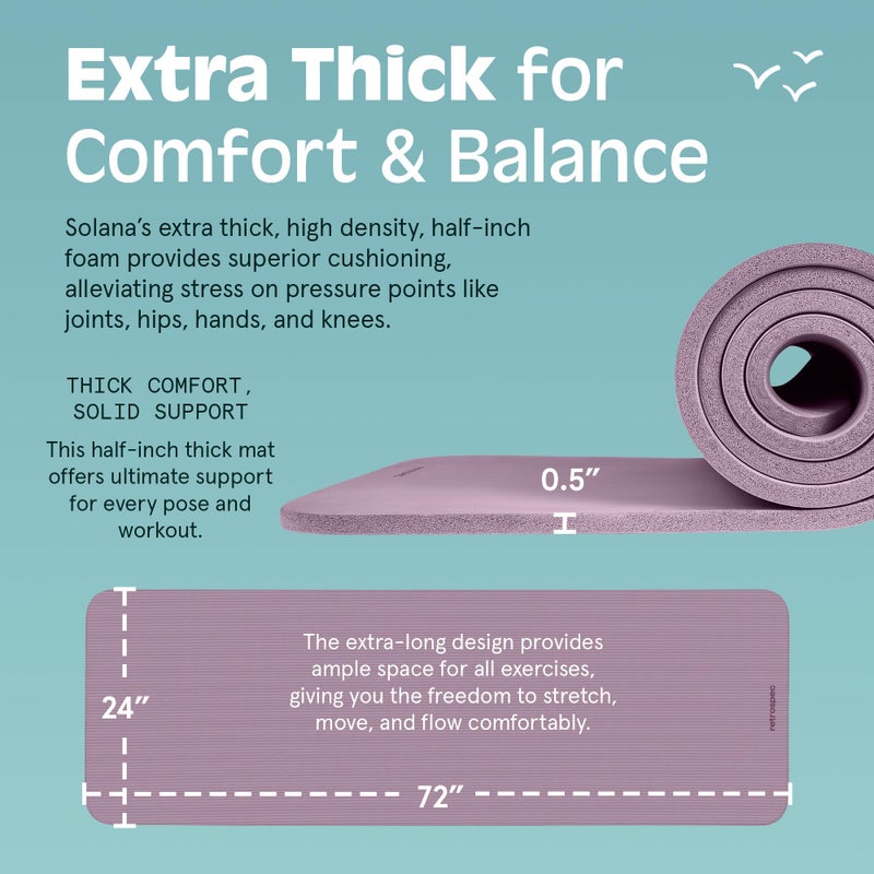 Retrospec Solana Yoga Mat 1/2" Thick w/Nylon Strap for Men & Women - Non Slip Excercise Mat for Yoga, Pilates, Stretching, Floor & Fitness Workouts - Image 3