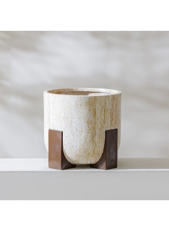 DANUBE HOME وعاء زراعة من الطين الليفي المرتفع على قاعدة – وعاء خفيف معاصر، بناء من الطين الليفي المقاوم للعوامل الجوية، أنيق للمساحات الداخلية والخارجية – 44×44×41.5 سم - Image 1