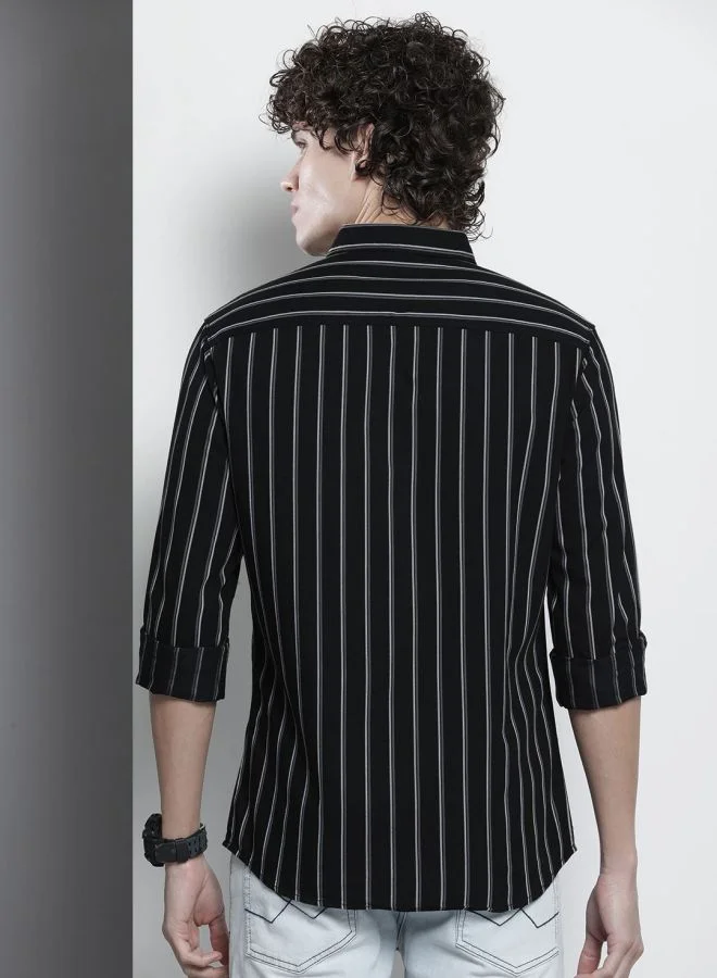 شركة المرآب الهندية Men Regular Fit Striped Full Sleeves Cutaway Collar Casual Shirt
