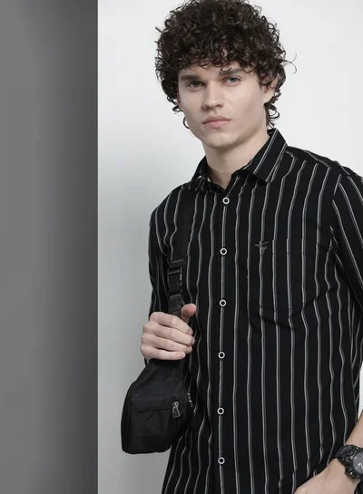 The Indian Garage Co Men Regular Fit Striped Full Sleeves Cutaway Collar Casual Shirt