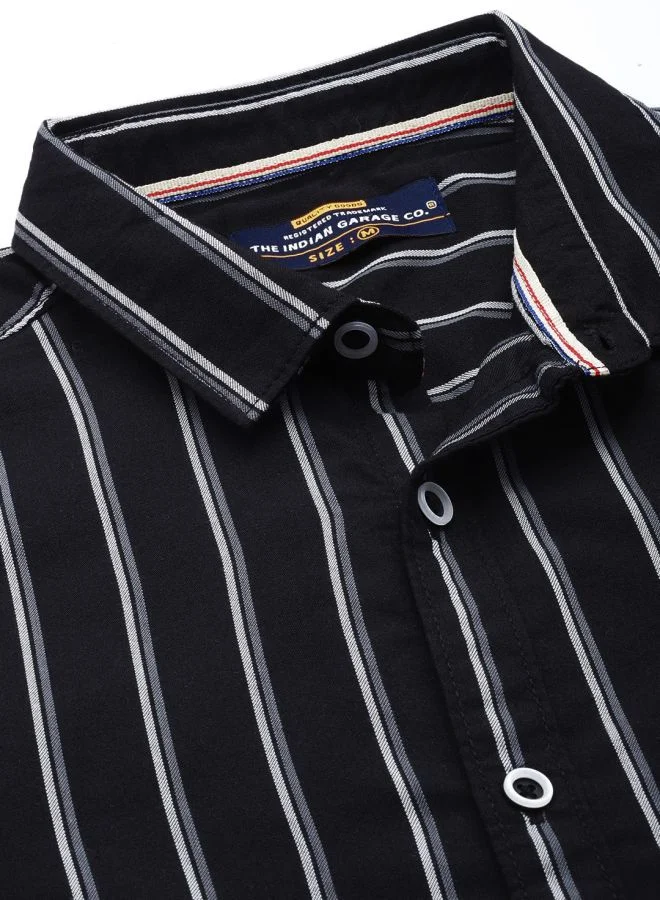 شركة المرآب الهندية Men Regular Fit Striped Full Sleeves Cutaway Collar Casual Shirt