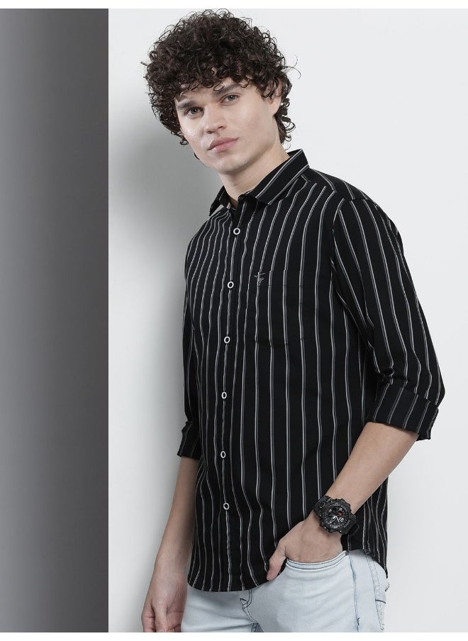 Black Regular Fit Casual Striped Cutaway Collar Full Sleeves Cotton Shirt - pzsku/ZB85441C559497B8A0193Z/45/_/1733479121/3bc6e300-a27a-49b5-9ac9-1217e14d5b01