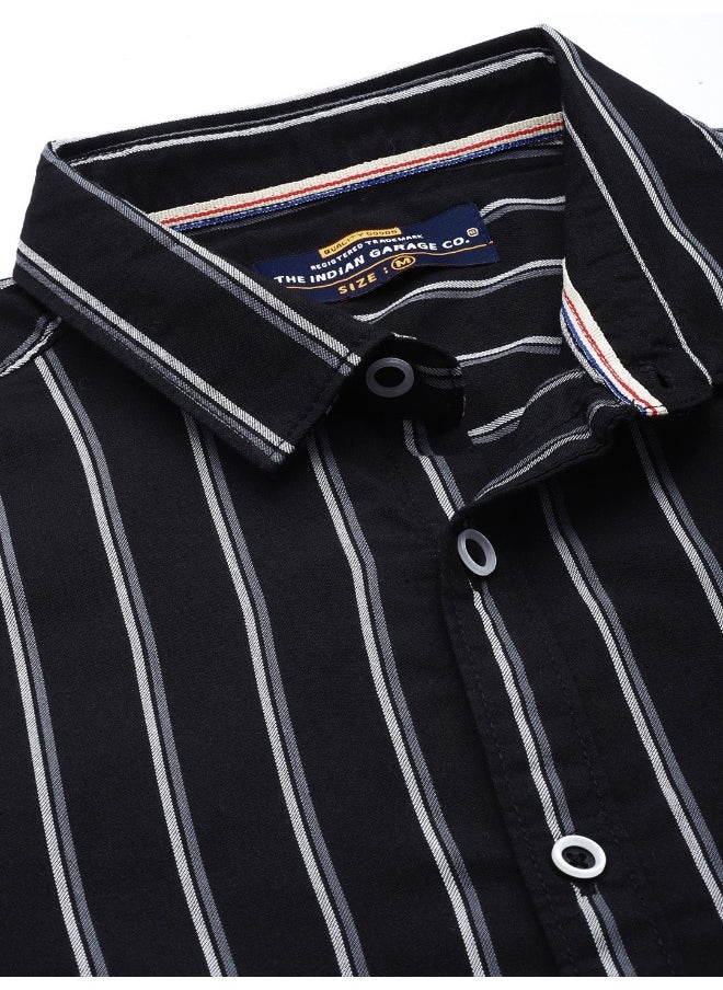 Black Regular Fit Casual Striped Cutaway Collar Full Sleeves Cotton Shirt - pzsku/ZB85441C559497B8A0193Z/45/_/1733479121/3ed6f273-5821-4e87-a646-0c9951b960cf