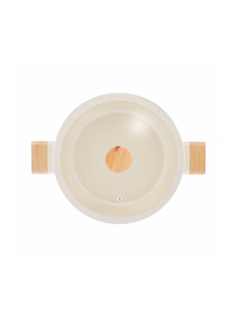 Homemaker Swiss Crystal High Quality Ceramic Coating Non-Stick Low Casserole - 24cm- Glass Lid With Protective Silicon Edge - Natural Wood Handles and Knob - Beige  - Image 2