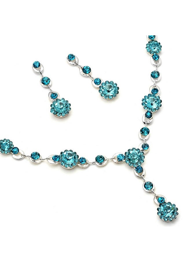 Silver Aqua Rhinestone Flower And Aqua Rhinestone T Necklace With Matching Dangle Earrings Set - pzsku/ZB8544AB4FD48008623A4Z/45/_/1718613747/55d4b0f6-9344-4810-a0c6-d2c5c1f299c3