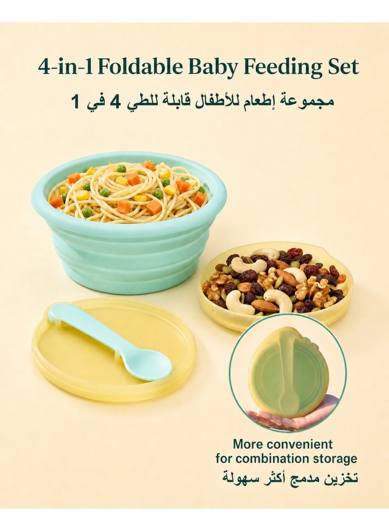 Baby Feeding Set 4 in 1 Silicone, Baby Bowl and Spoon Travel Set, Baby Plate Set BPA Free - Image 1