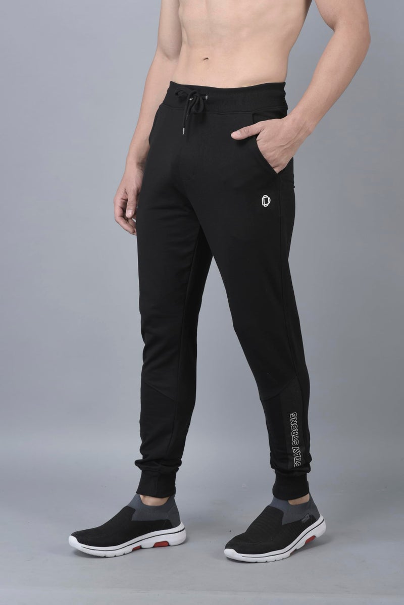 Dollar Mens Solid Cut and Sew Panelled Jogger with Cross Pocket and One Side Zipper Black - Image 3