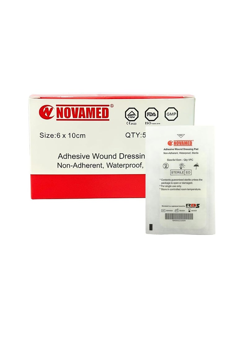 Novamed adhesive wound dressing pad waterproof sterile 6*10cm 50's