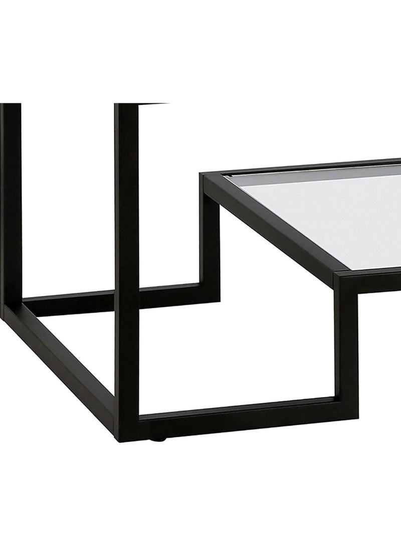 LINGWEI Coffee Table with Clear Glass Self Snack Table Metal Coffee Table with Clear Glass Dining Table Black - Image 5