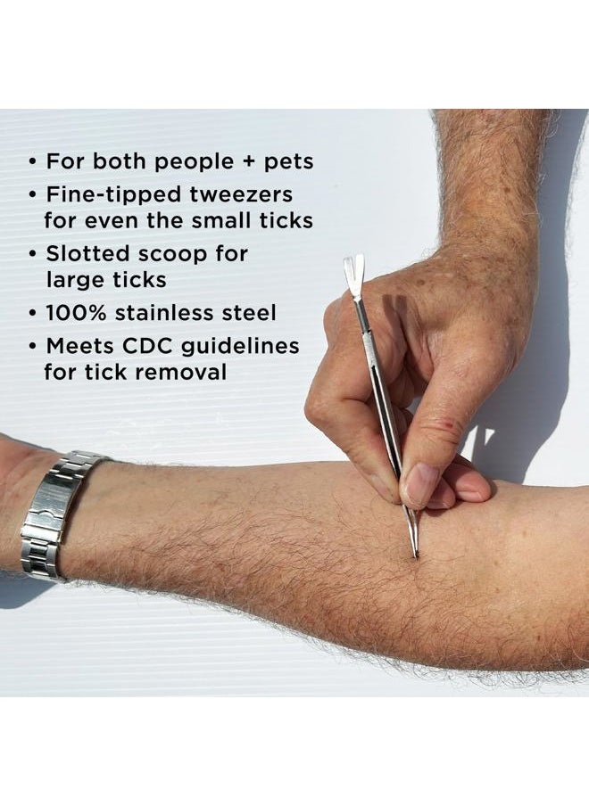 BUG BITE THING - Tick Remover Tool for People & Pets, Patented Two Sided Stainless Steel Design with Fine Tipped Tweezers, Formerly Known as TickEase - Image 1
