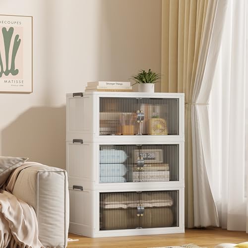 SAILUN 87Gal/348Qt Stackable Storage Bins Folding Collapsible Storage Bins with Lid, Closet Organizers and Storage, Grey 26" W x 17" D x 43.7" H - Image 5