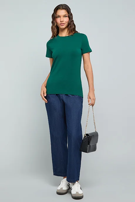 أر أند بي Solid T-Shirt With Crew Neck and Short Sleeves
