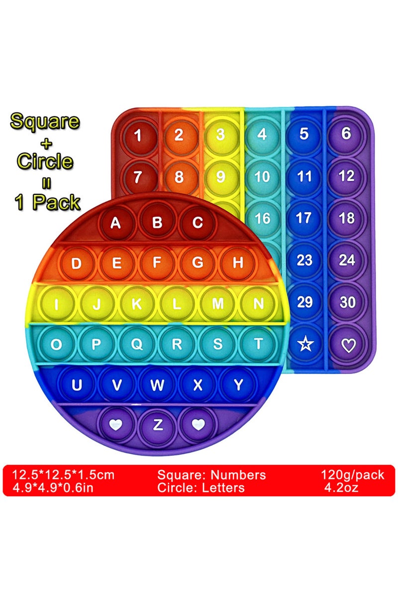 erorex Square Circle pack 2 2pcs/pack Numbers Letters Alphabet Math Learning Fidget Toys Silicone Rainbow S - Image 2