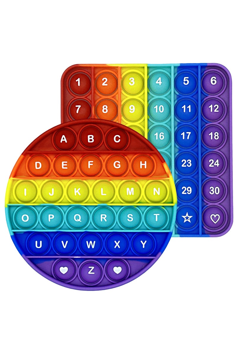 erorex Square Circle pack 2 2pcs/pack Numbers Letters Alphabet Math Learning Fidget Toys Silicone Rainbow S - Image 1