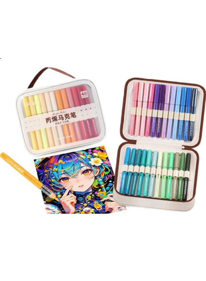 Grasp Markers أكريليك سائل مستقيم مع طرف ناعم، 48 لون، قابلة للغسل، غير متلاشي، تغطية عالية، سعة كبيرة، حقيبة قماش فاخرة، أقلام رسم للأطفال، أقلام مائية، هدية عيد ميلاد وعودة للمدرسة للأولاد والبنات - Image 2