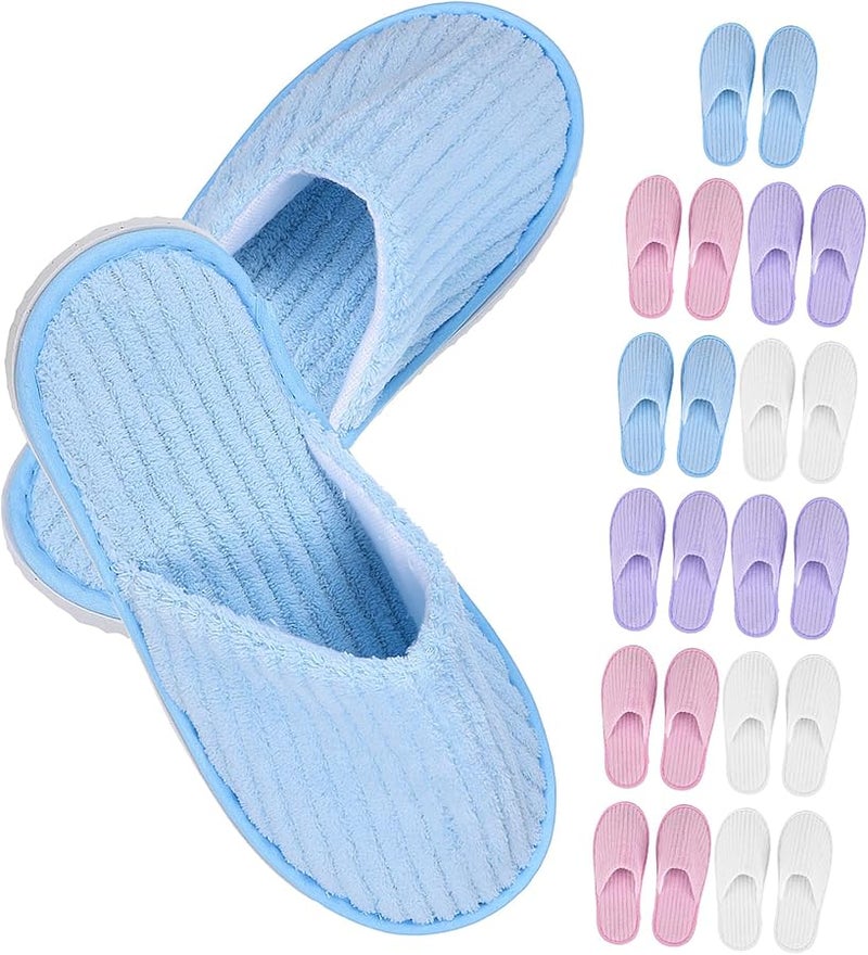 Anti Slip Fleece Disposable Hotel Guest Slippers 12 Pairs Bulk Pack - Image 1