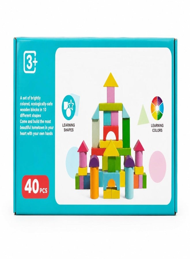 IndusBay® 40 Pieces Wooden Building Blocks Set for Kids 3+ | Non-Toxic Educational Montessori Wooden Toys | Colorful Stacking & Construction Blocks for Creativity, Learning & Imagination - Image 1