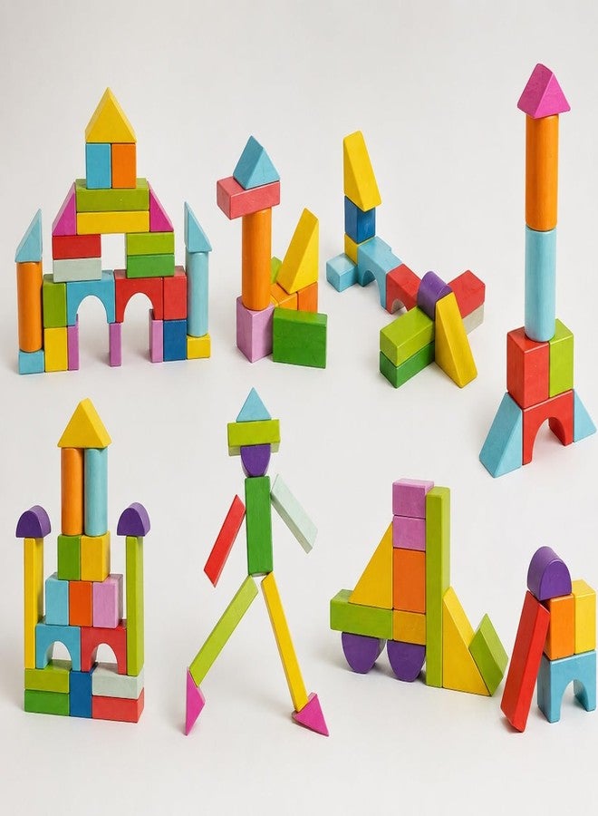 IndusBay® 40 Pieces Wooden Building Blocks Set for Kids 3+ | Non-Toxic Educational Montessori Wooden Toys | Colorful Stacking & Construction Blocks for Creativity, Learning & Imagination - Image 3