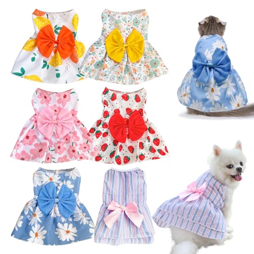 KATOLK 6 Pieces Dog Dresses for Small Dogs Girls Cute Princess Puppy Kitten Dog Dresses with Flowers and Bowknot for Pet Cats Small Dogs Outfits Female Pet Skirts Clothes for Chihuahua Yorkies - Image 1