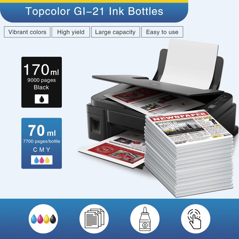 Topcolor زجاجات حبر Topcolor GI-21 G3270 G3260 متوافقة مع Canon 21 GI-21 GI21 مجموعة زجاجات إعادة تعبئة الحبر، متوافقة مع طابعة Canon MegaTank G3270 G3260 G3290 G3272 G4280 G4270 G2270 G2260 G1220 G1230 - Image 3