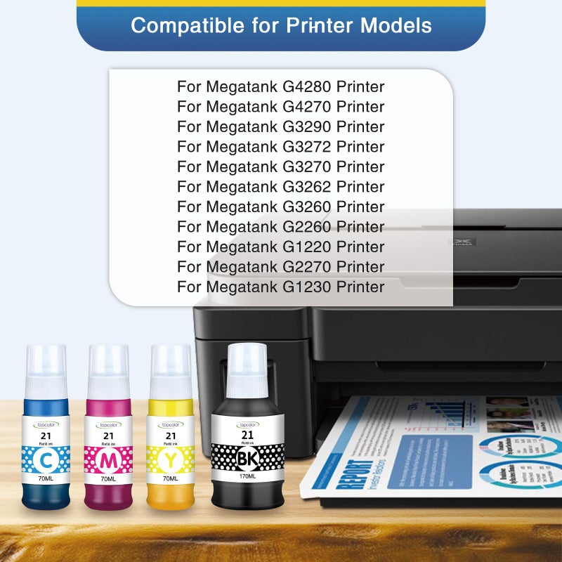 Topcolor زجاجات حبر Topcolor GI-21 G3270 G3260 متوافقة مع Canon 21 GI-21 GI21 مجموعة زجاجات إعادة تعبئة الحبر، متوافقة مع طابعة Canon MegaTank G3270 G3260 G3290 G3272 G4280 G4270 G2270 G2260 G1220 G1230 - Image 2