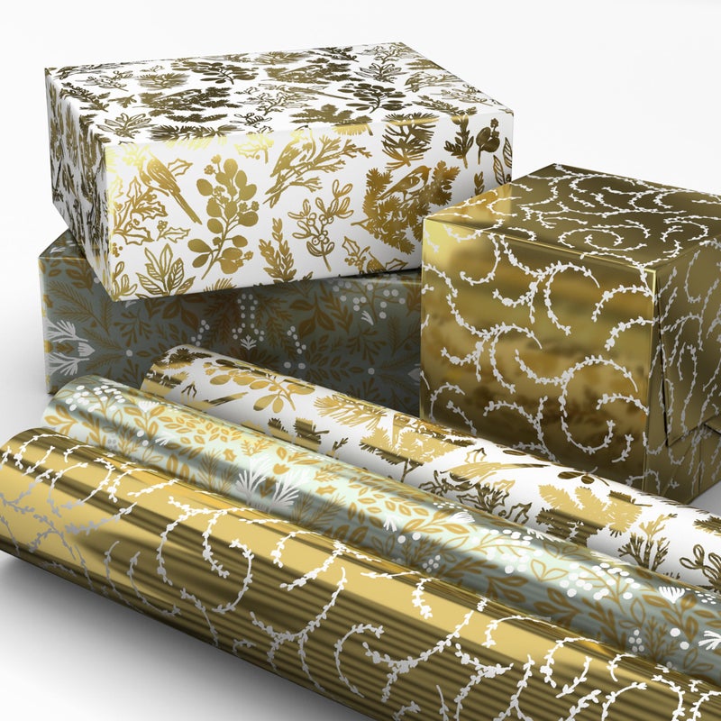 Hallmark Gold Foil Wrapping Paper Mini Rolls 3Pack Shiny Gold Filigree and Foliage on Ivory and Mint Green for Christmas Hanukkah Valentines Day Mothers Day Weddings 40 Sq Ft Total - Image 2