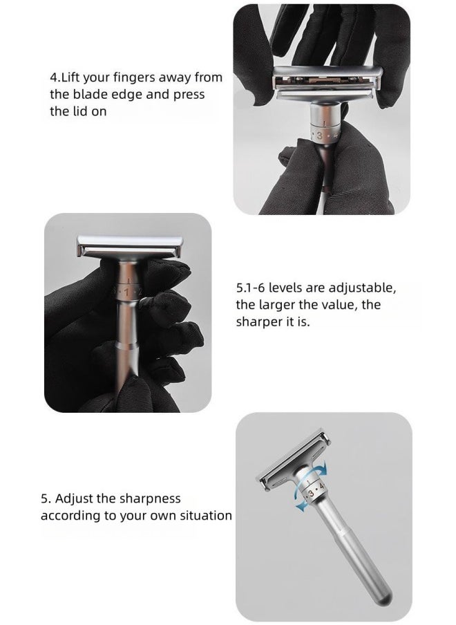 WAOKN - Safety Razor with Zinc Alloy Handle, Zero Waste Reusable Razor for Men, Metal Handle Safety Razor with Weighted Handle and 5 Double Edge Razor Blade, Perfect for Coarse Beard - Image 1