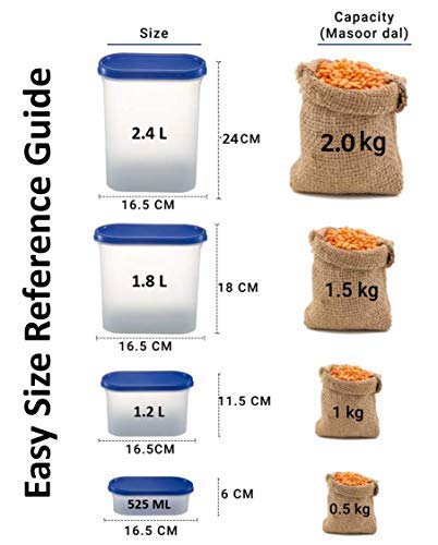 Cutting EDGE Fliptop BPAFree Kitchen Storage Container and Dispenser Set for Rice Dal Atta Flour Cereals Snacks Stackable 2400ml 10 Cup80 Oz Peppy Blue Set of 6 - Image 3