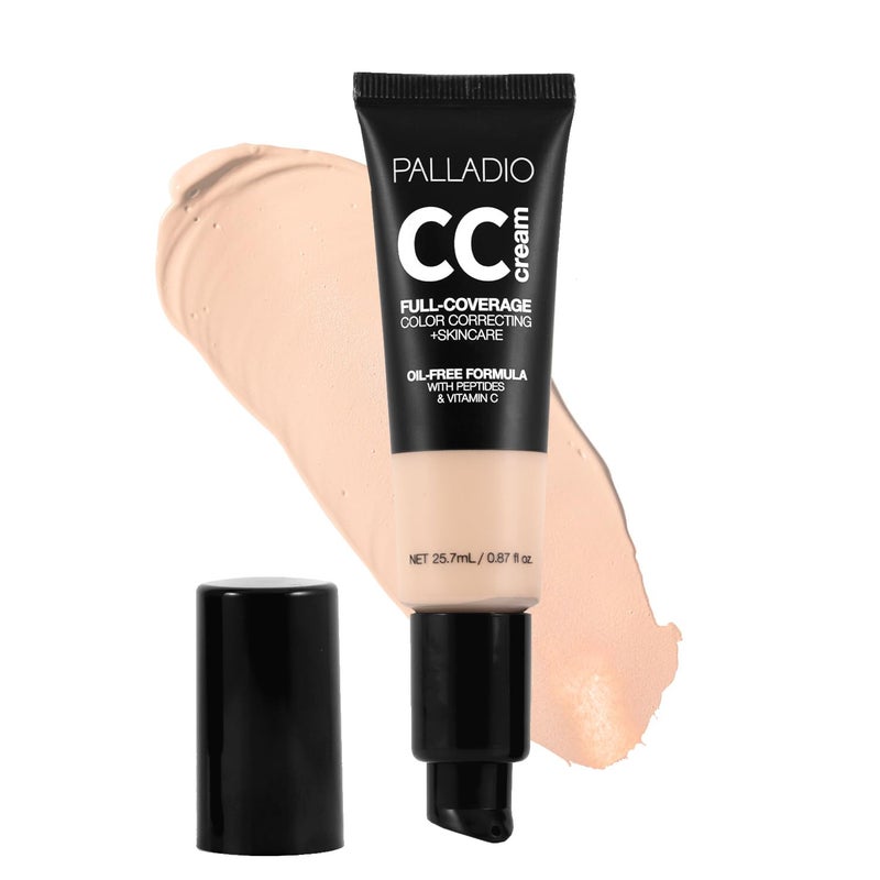 Palladio Full-Coverage Color Correction CC Cream, Oil-Free with Peptides & Vitamin C, Best for Correcting Redness and Uneven Skin Tone, Buildable Foundation Coverage (Fair 11N)
