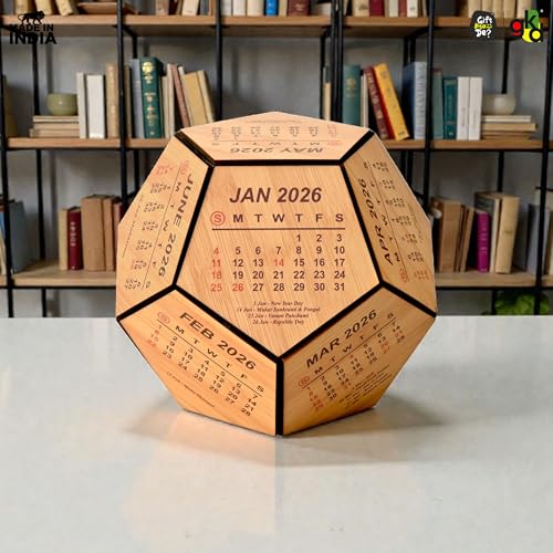 Gift Kya De 2026 Wooden Pentagon Desk Calendar | Premium 3D Big Size Table Calendar | Bamboo Wood Eco-Friendly Office Desk Décor | Unique Corporate Gift | Made in India (8x8 inch big size) - Image 2