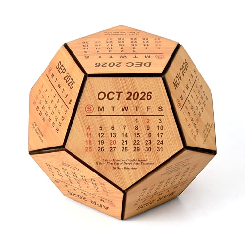 Gift Kya De 2026 Wooden Pentagon Desk Calendar | Premium 3D Big Size Table Calendar | Bamboo Wood Eco-Friendly Office Desk Décor | Unique Corporate Gift | Made in India (8x8 inch big size) - Image 1