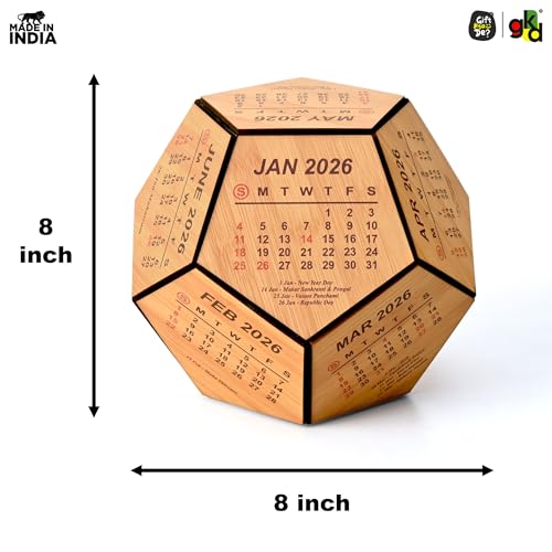 Gift Kya De 2026 Wooden Pentagon Desk Calendar | Premium 3D Big Size Table Calendar | Bamboo Wood Eco-Friendly Office Desk Décor | Unique Corporate Gift | Made in India (8x8 inch big size) - Image 3