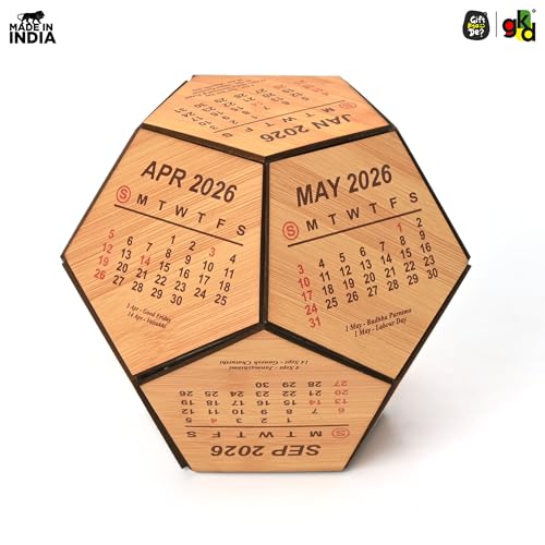 Gift Kya De 2026 Wooden Pentagon Desk Calendar | Premium 3D Big Size Table Calendar | Bamboo Wood Eco-Friendly Office Desk Décor | Unique Corporate Gift | Made in India (8x8 inch big size) - Image 4