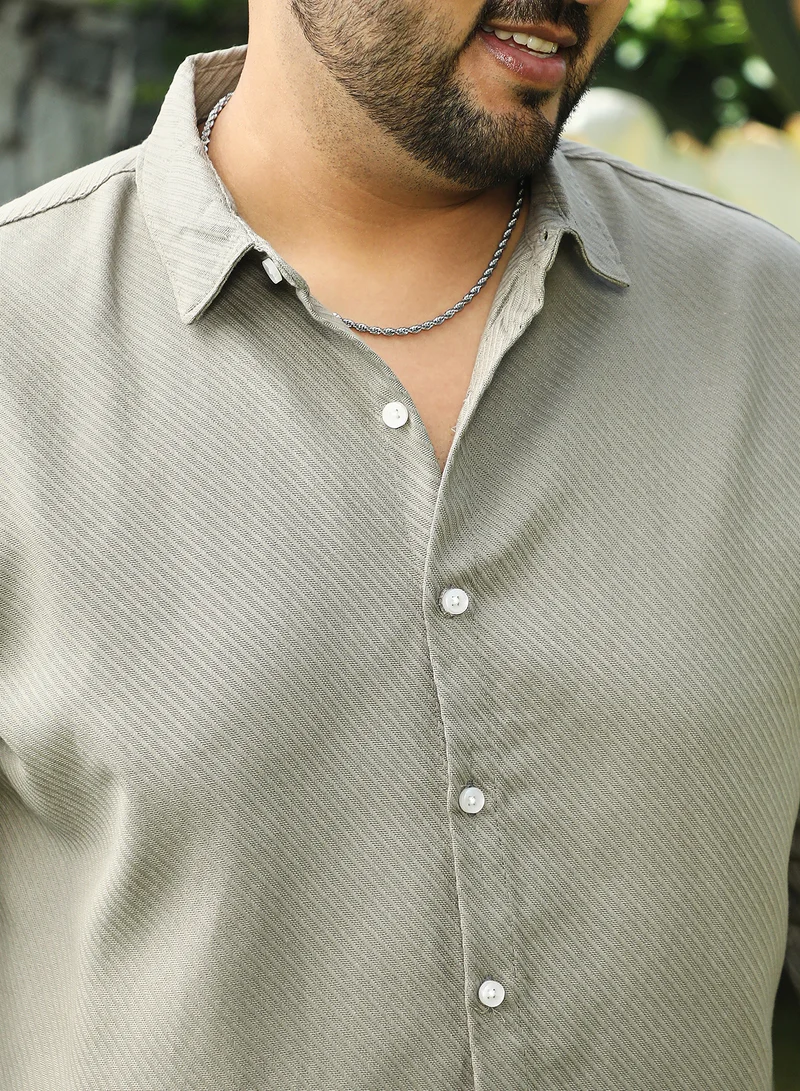 Instafab Plus  Men's Dark Khaki Slanted-Trough Shirt For Casual Wear | Spread Collar | Long Cuffed Sleeves | Button Closure | Plus Size Shirt Crafted With Comfort Fit For Everyday Wear for Men | Best Price UAE