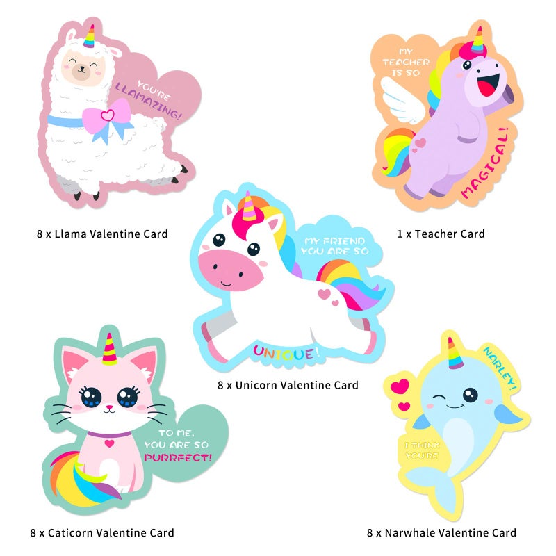 BAODLON Valentine Boxes for Kids - Unicorn Valentine Day Cards for Kids School Classroom Party Favor Boys Girls Gifts Exchange & Greeting, Include 1 Mailbox, 32 Valentine Cards, 1 Teacher Card - Image 2