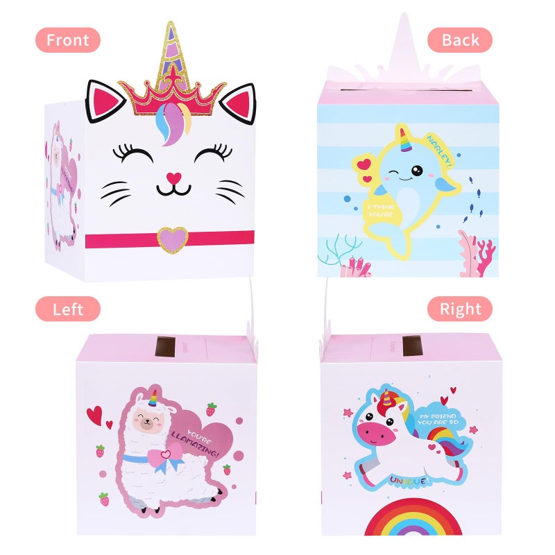 BAODLON Valentine Boxes for Kids - Unicorn Valentine Day Cards for Kids School Classroom Party Favor Boys Girls Gifts Exchange & Greeting, Include 1 Mailbox, 32 Valentine Cards, 1 Teacher Card - Image 3
