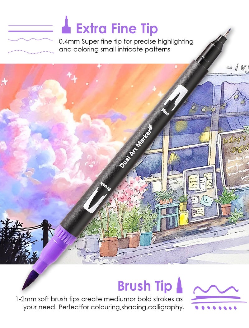 TOSHARE Art Markers Pens Dual Tip Coloring Markers Set with Brush & Fine Nib for Adult Coloring Book Brush Pens Professional Calligraphy & Drawing Art Supplies Kit for Adults (72 Colors) - Image 2