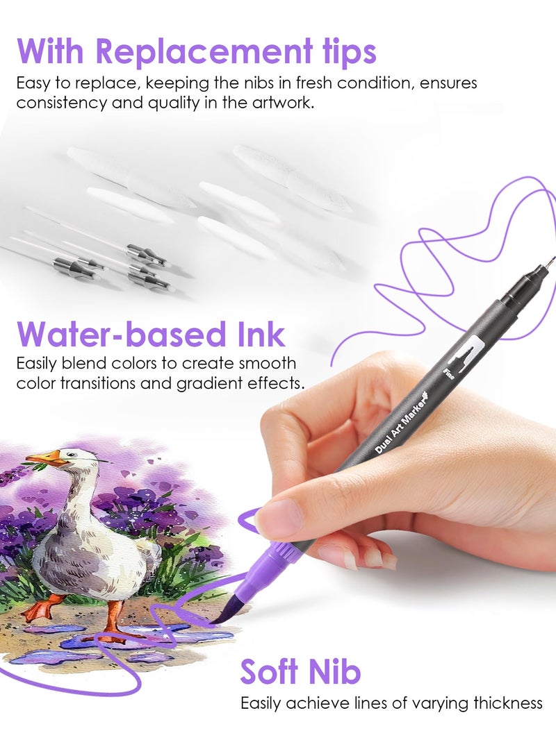 TOSHARE Art Markers Pens Dual Tip Coloring Markers Set with Brush & Fine Nib for Adult Coloring Book Brush Pens Professional Calligraphy & Drawing Art Supplies Kit for Adults (72 Colors) - Image 3