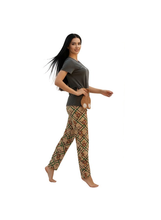 JOANNA Women's Love Print Short Sleeve Shirt & Long Pants Pajama Set, Grey - Image 5