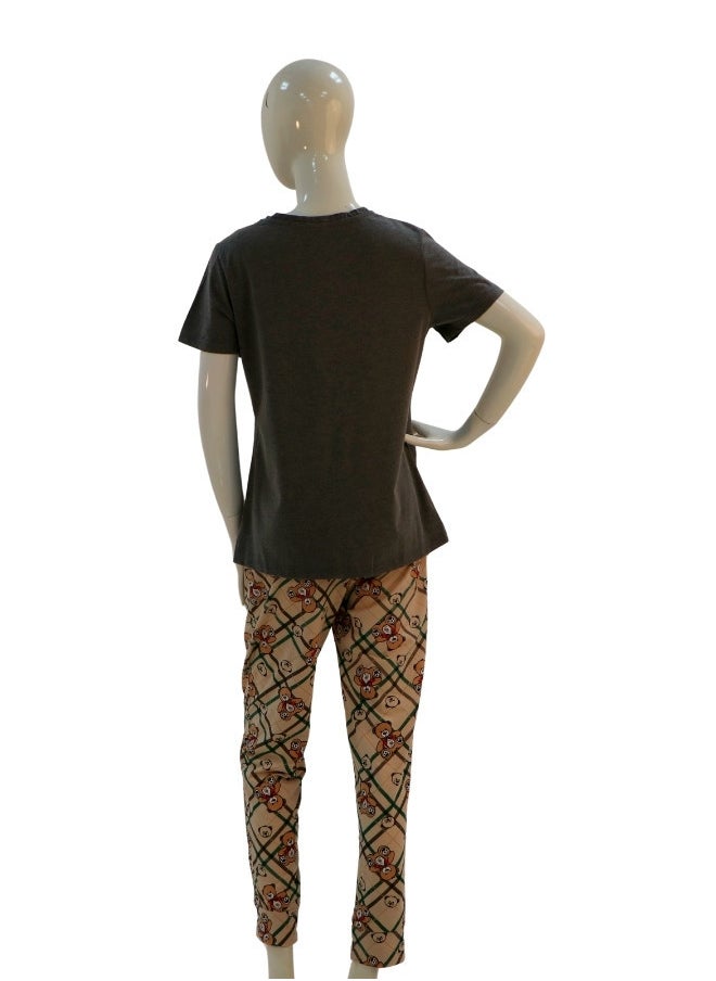 JOANNA - JOANNA Women's Love Print Short Sleeve Shirt & Long Pants Pajama Set, Grey - Image 1