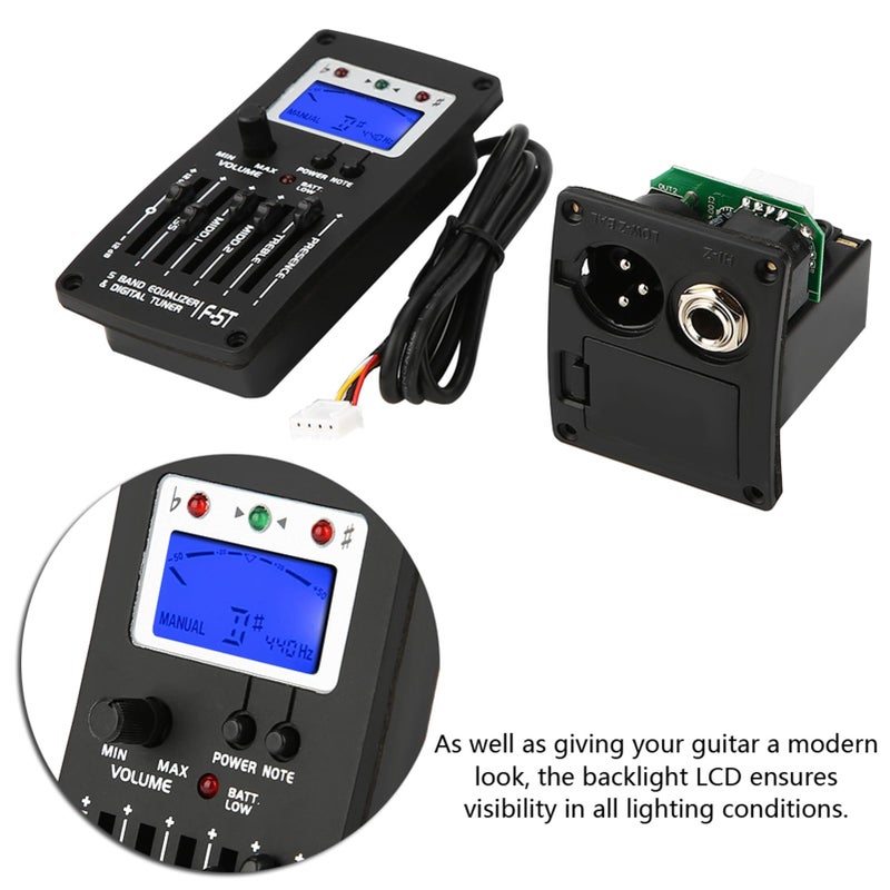 KooingTech Acoustic Guitar Preamp, F5T 5Band Equalizer Pickup Guitar Preamp, Electric Guitar Pickup Tuner with Lcd Display for Guitar Volume Control - Image 3