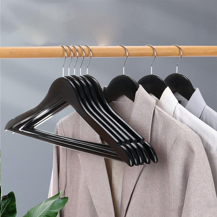 MOONCEE 30 PCs Black Wooden Hangers - Non Slip Wood Clothes Hanger for Suits, Pants Hanger, Clothes Organizer 360° Swivel Hook Heavy Duty Clothing Hanger Set - Coat Hangers for Closet (Black-30 Pack) - Image 2