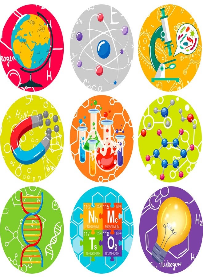 Jecery 1800 Pcs Science Stickers for Kids Science Teacher Reward Stickers Science Party Favor Stickers Bulk Chocolate Stickers Science Decals for Chemistry Laboratory Birthday Theme Party Favors, 9 Styles - Image 1