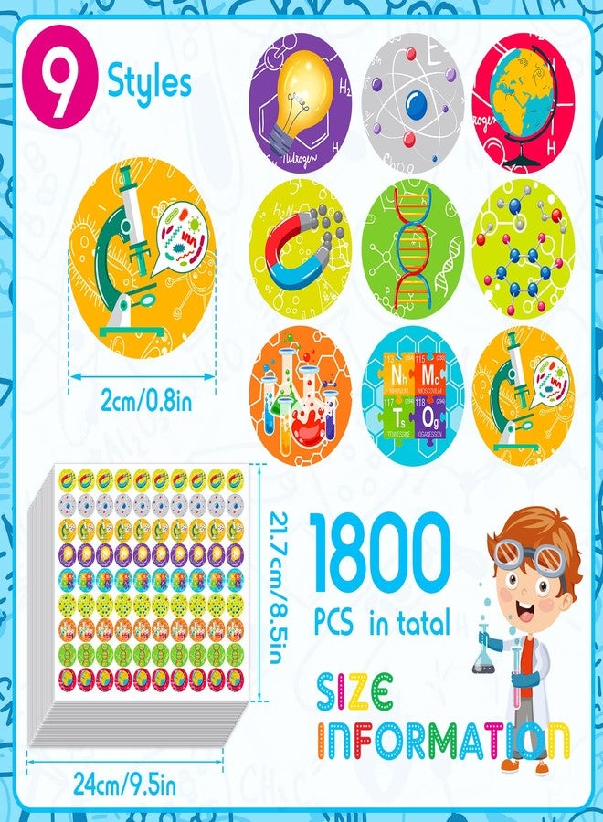 Jecery 1800 Pcs Science Stickers for Kids Science Teacher Reward Stickers Science Party Favor Stickers Bulk Chocolate Stickers Science Decals for Chemistry Laboratory Birthday Theme Party Favors, 9 Styles - Image 2